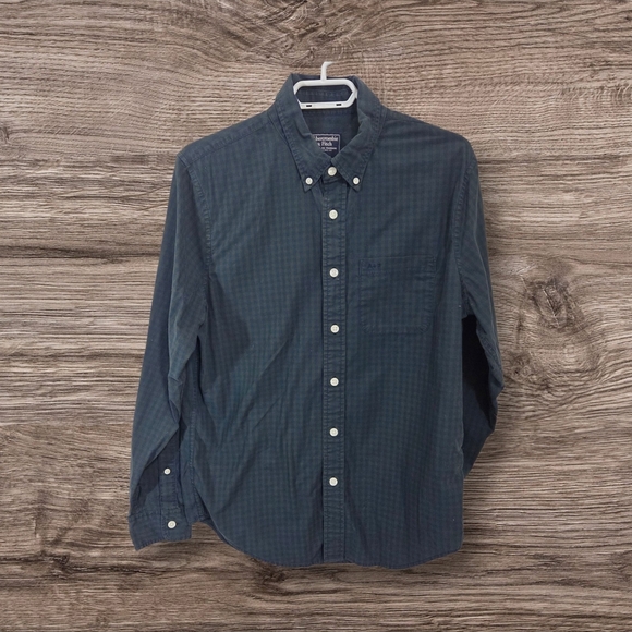 ⭐️Abercrombie & Fitch Green And Blue Casual Button Down Shirt Size L - Picture 1 of 6